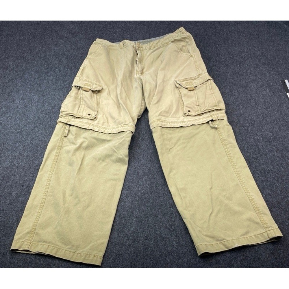 Plugg Convertible Cargo Pants Mens 33x30 Khaki Tan Zip Off Legs Skull Button
